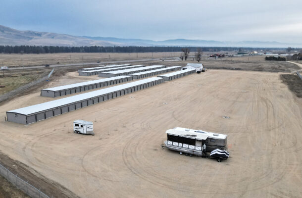 Modern Storage Solutions Aerial View of Boat and RV Parking in Lolo, Montana